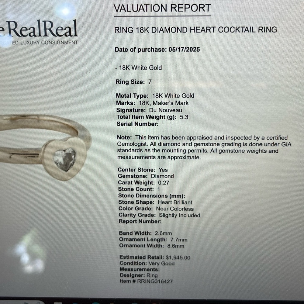 18k white gold diamond Heart-Shaped ring - Picture 6 of 6